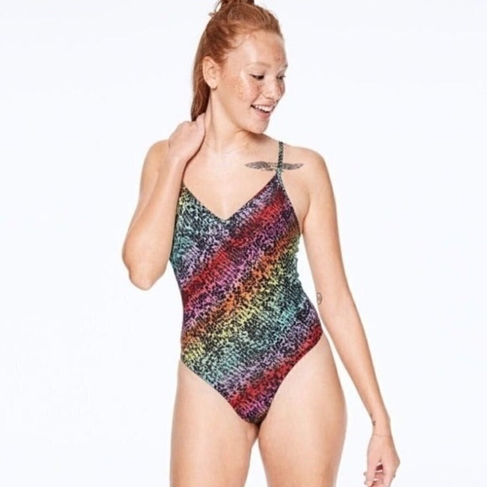 Pink V neck bodysuit Colorful  Tong Y2k Girly Xs Casual